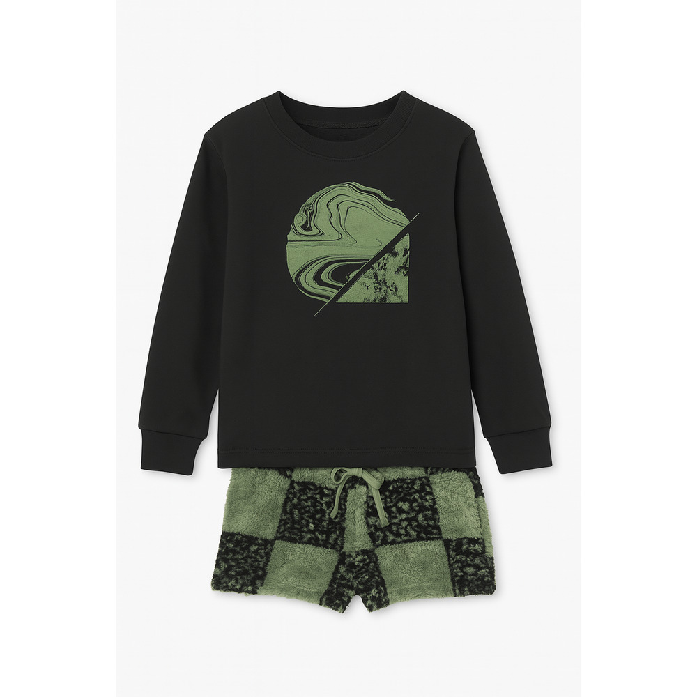 Art Class Pajama Set Youth Large 12/14‎ Black 2 Piece Fuzzy Shorts Long Sleeve